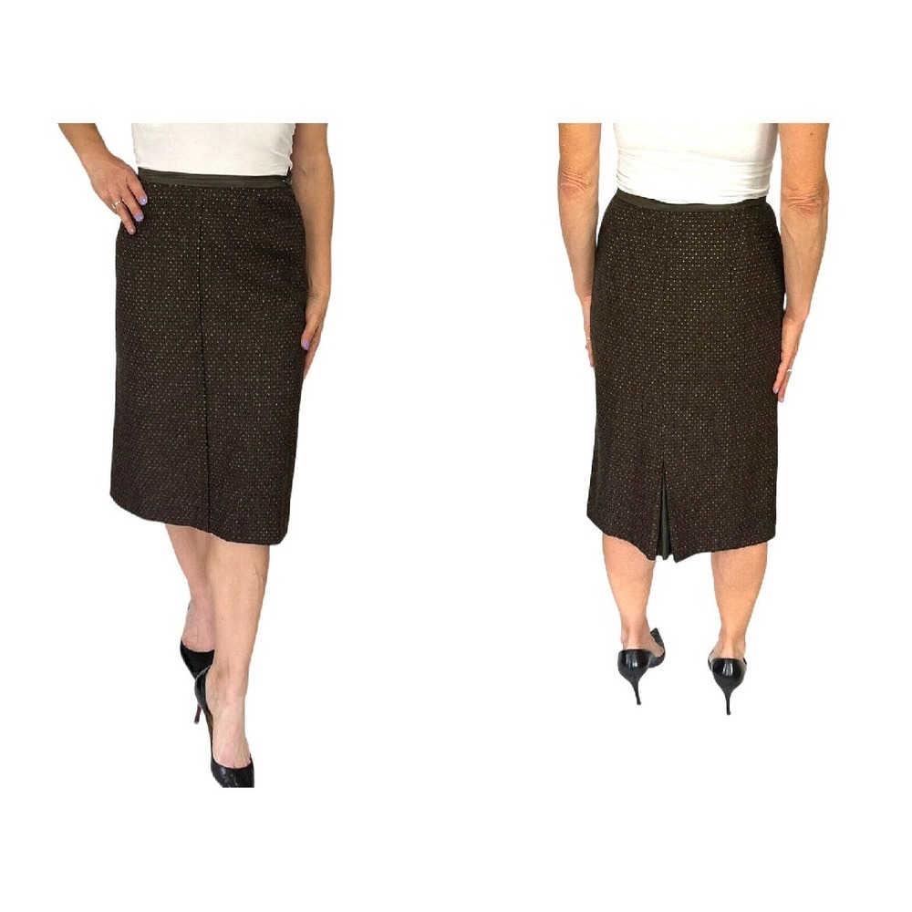 ETRO MILANO BROWN POLKA DOT WOOL STRAIGHT MIDI SKIRT SZ 40 2/4 - Picture 2 of 13